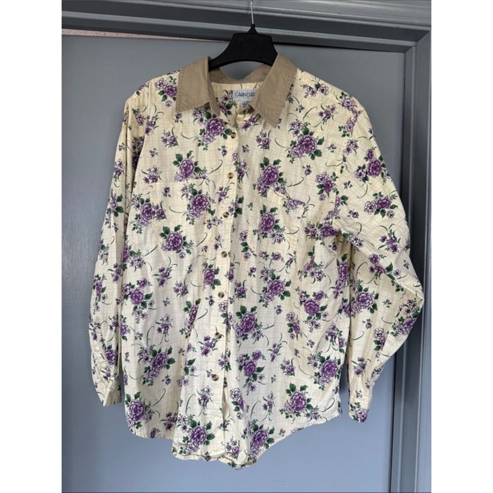 Cabin Creek Women's  Purple Rose Floral Button Top Long Sleeves sz 20W Cottage